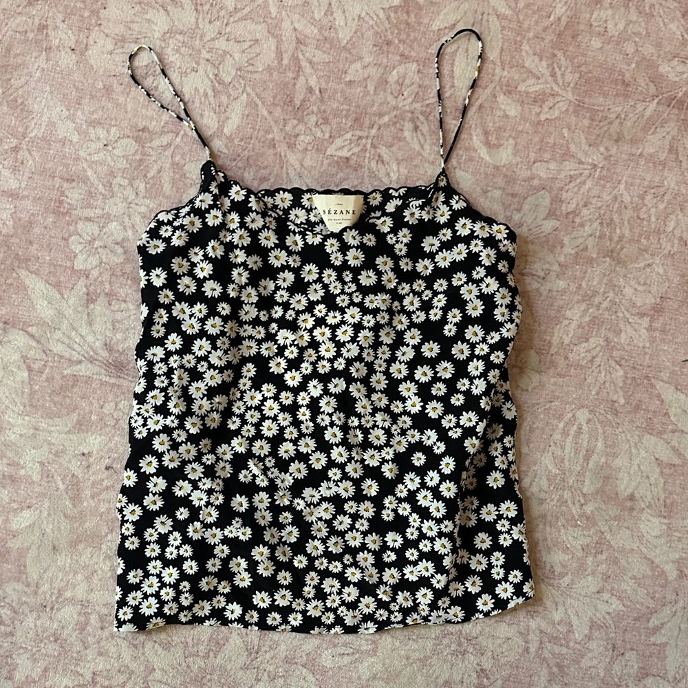 Sezane Black and White Daisy Camisole